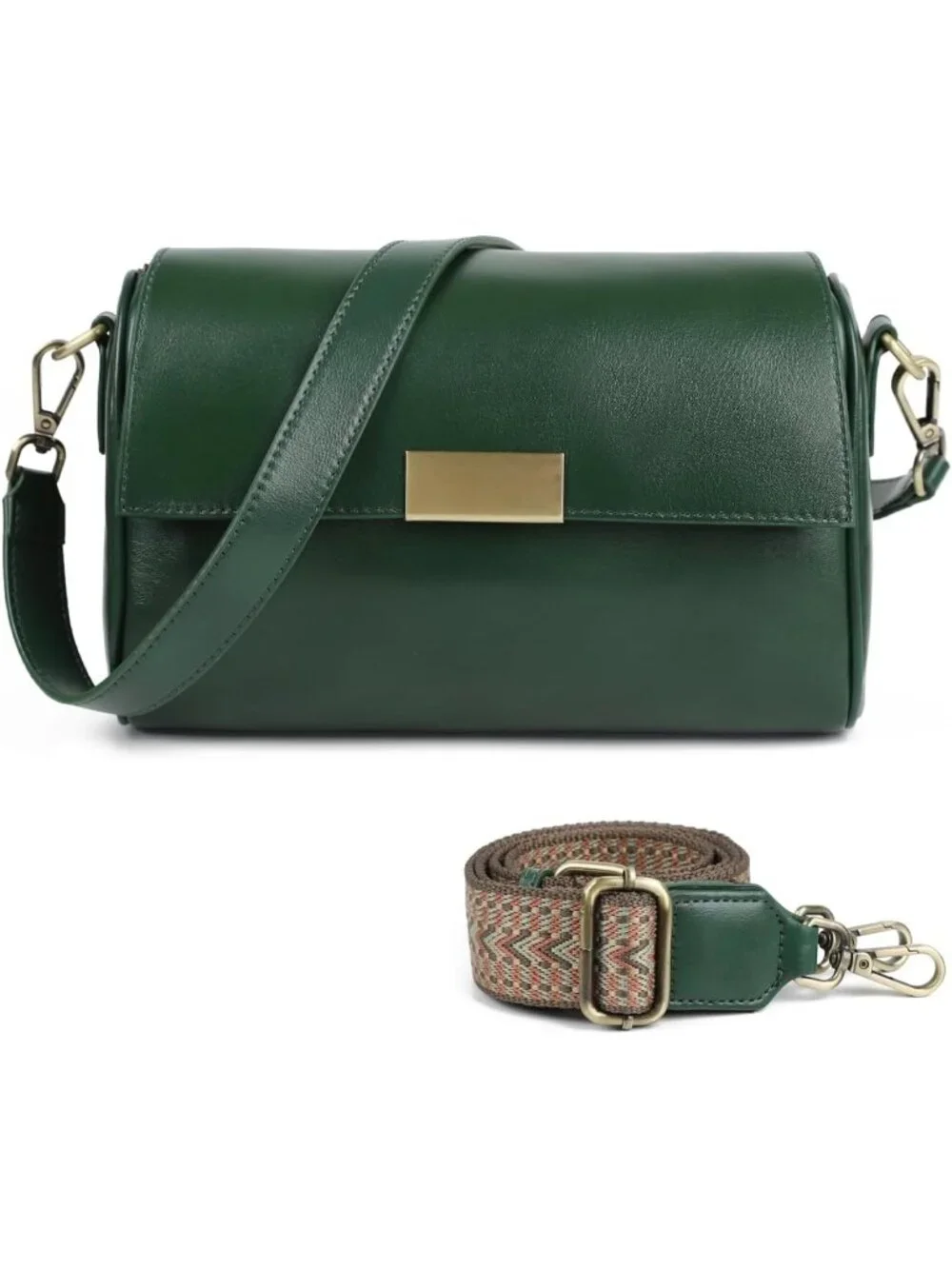 Women's Green Genuine Leather 2 Styles Straps Multiple Pockets Crossbody Bag